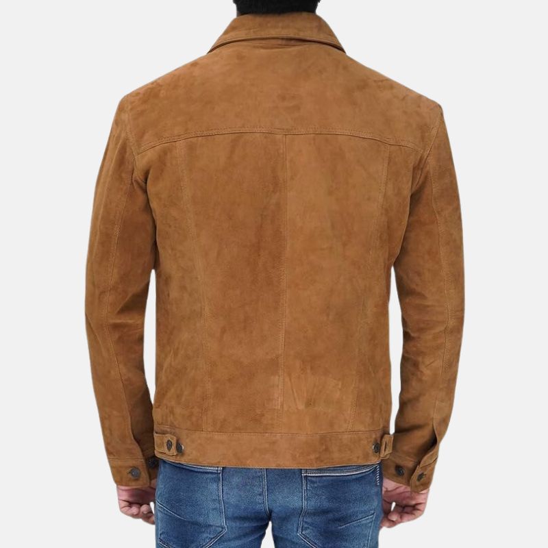 Camel Brown Suede Leather Shirt Jacket For Mens