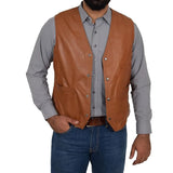 Mens Real Leather Traditional Waistcoat Biker Vest