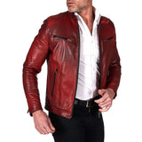 Mens Rich Burgundy Leather Biker Jacket