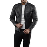 Men's Genuine Lambskin Black Cafe Racer Leather Jacket