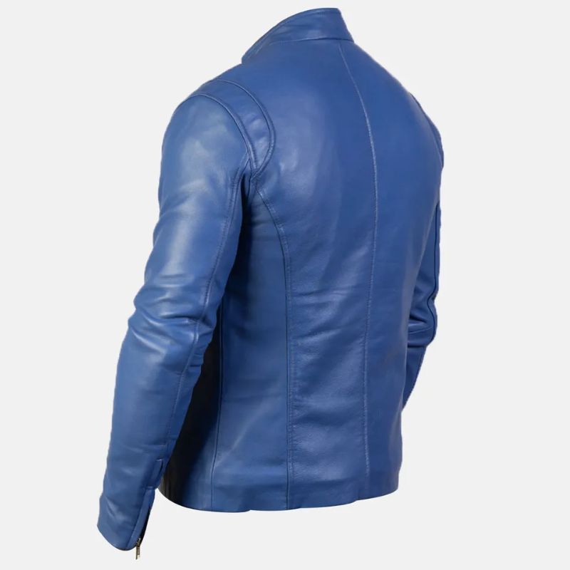 Blue Leather Biker Jacket Mens