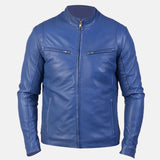 Cafe Racer Blue Leather Jacket Mens