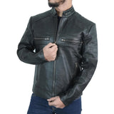 Men's Black Cafe Racer Leather Jacket