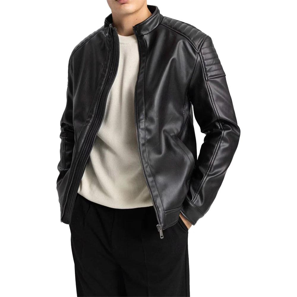 Men's Quilted Black Cafe Racer Biker Leather Jacket