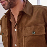 Men's Camel Brown Suede Leather Trucker Jacket