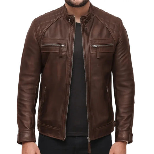 Men’s Lambskin Chocolate Brown Biker Leather Jacket