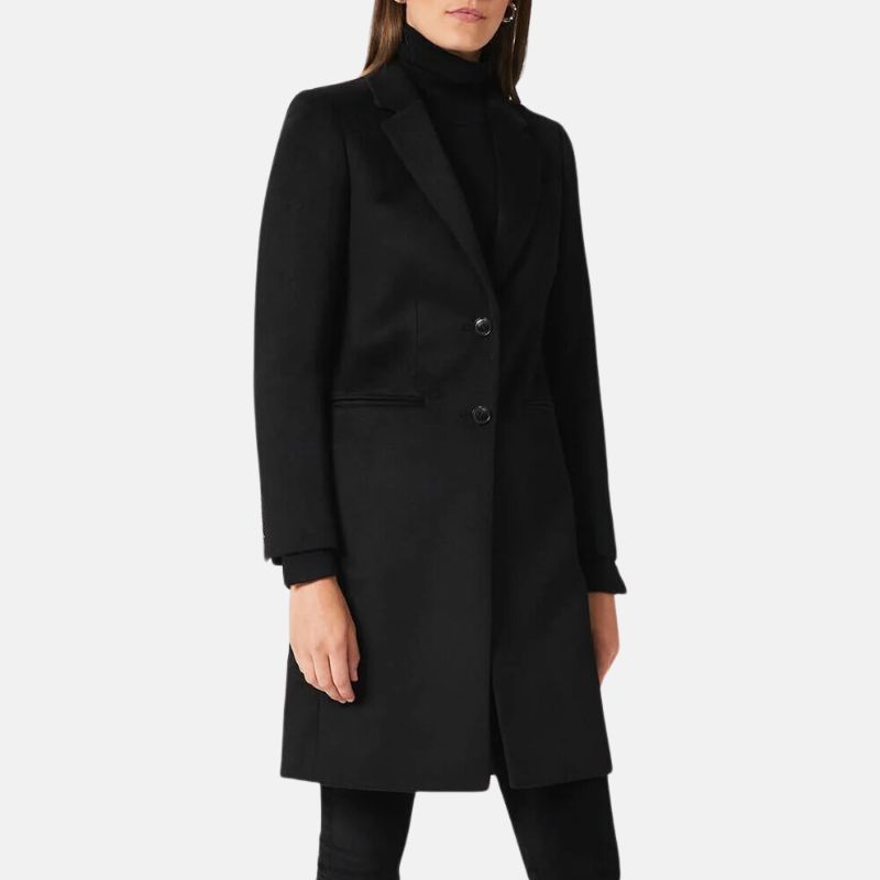 Classic Black Wool Long Coat Womens