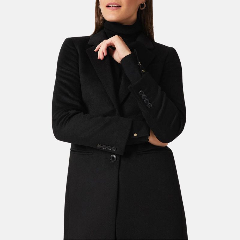 Classic Black Wool Long Trench Coat For Womens