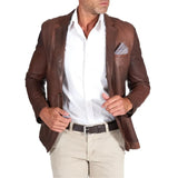 Men's Lambskin Two Button Brown Real Leather Blazer