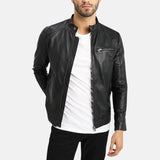 Classic Cafe Racer Black Leather Jacket Mens