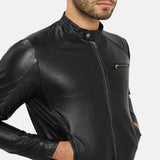 Classic Cafe Racer Black Leather Jacket Mens