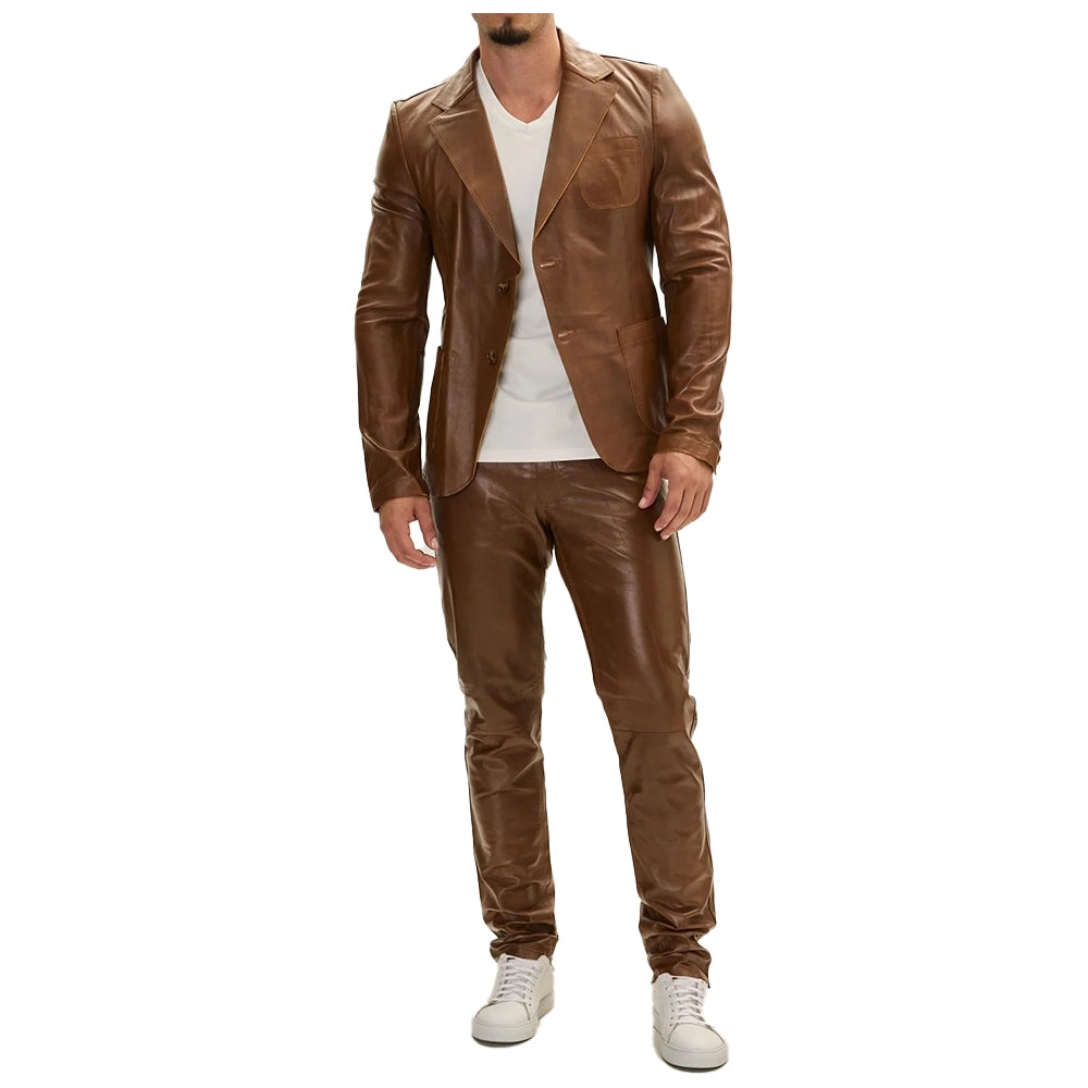 Cognac Brown Mens Leather Blazer