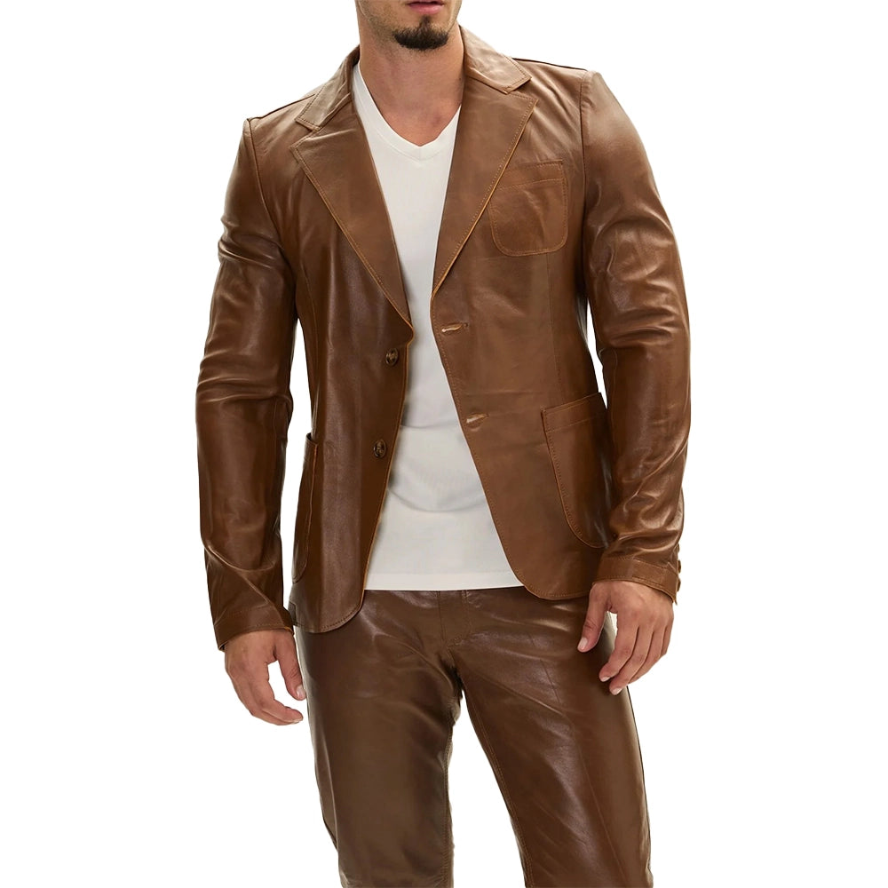 Cognac Brown Mens Leather Blazer