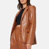 Cognac Brown Leather Oversized Blazer