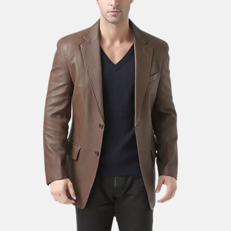 Cognac Brown Mens Leather Blazer Jacket