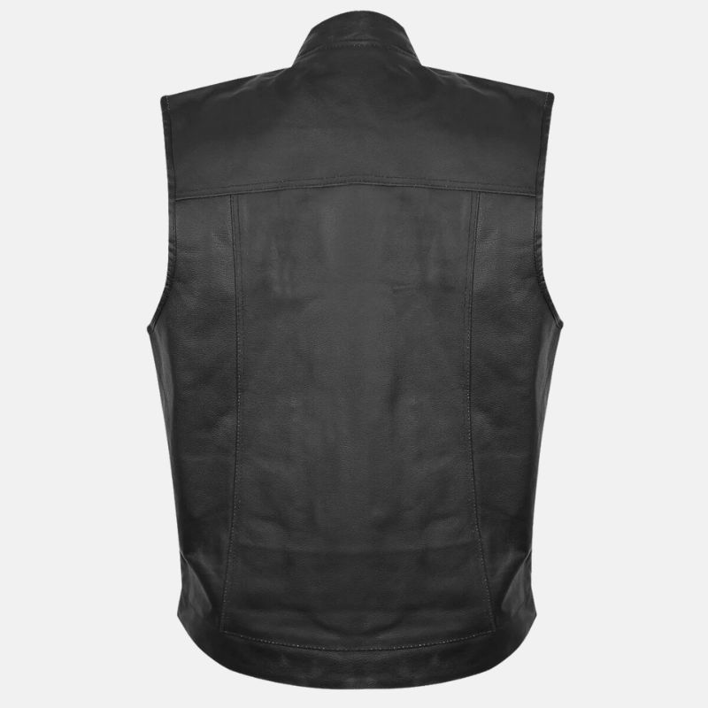 Biker Black Leather Vest Mens