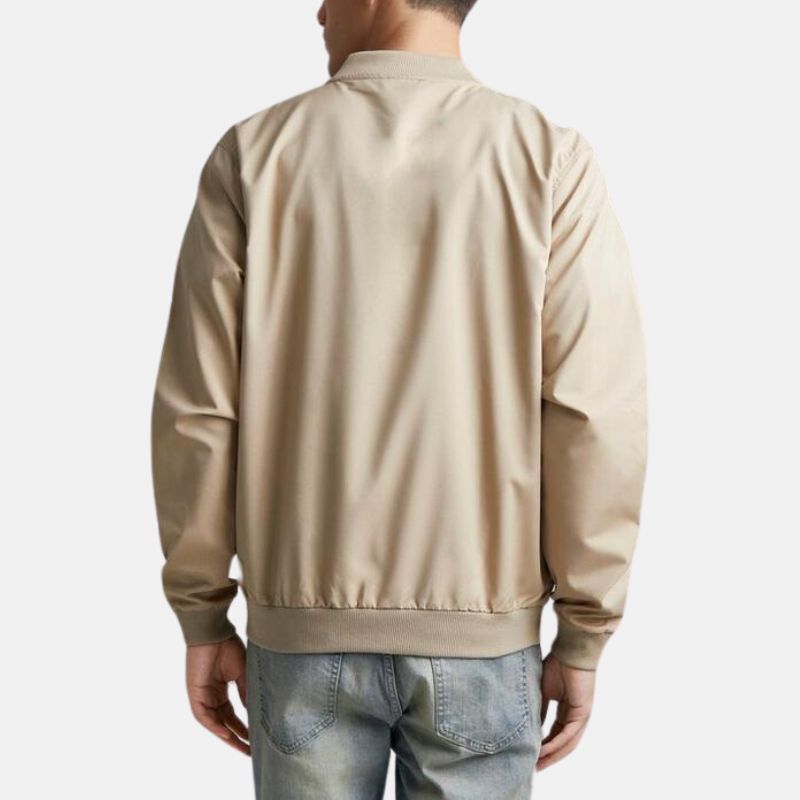 Beige Cotton Bomber Jacket For Mens