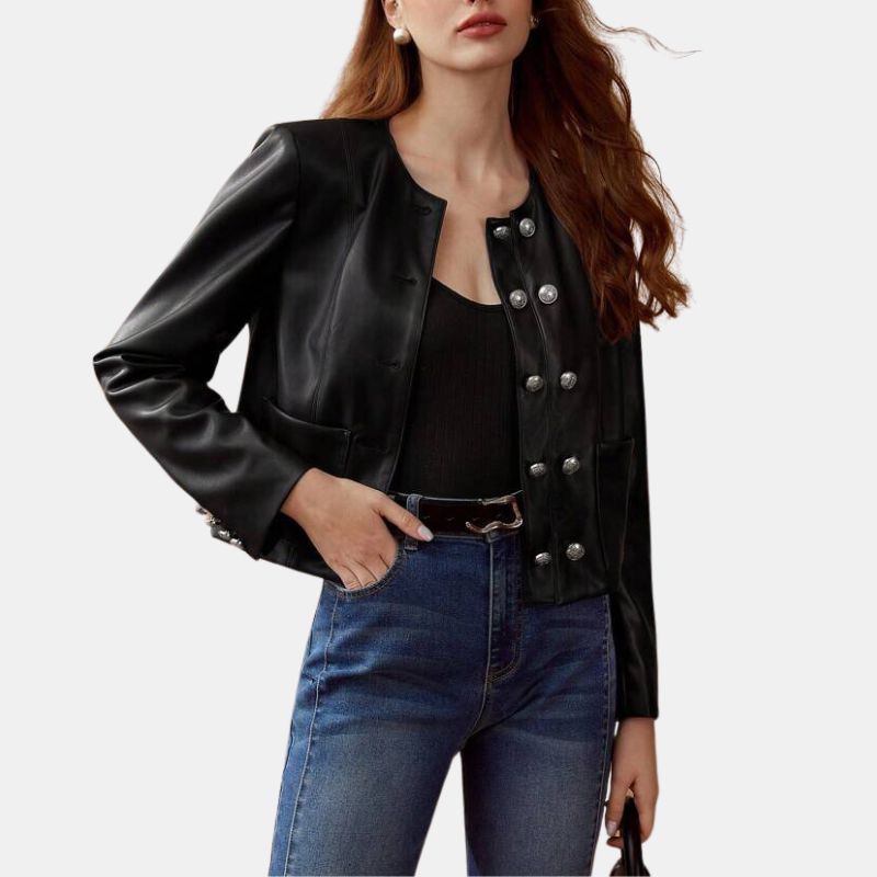 Womens Cropped Scallop Edge Black Jacket