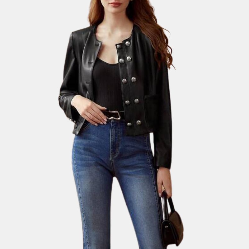 Womens Scallop Edge Cropped Blazer Black Jacket