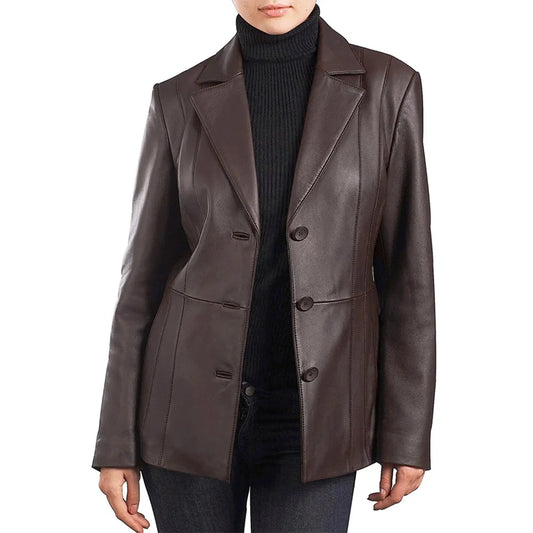 Lambskin Brown Leather Blazer Womens