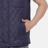 Dark Blue Quilted Satin Vest For Mens