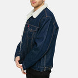 Dark Blue Shearling Denim Jacket Mens