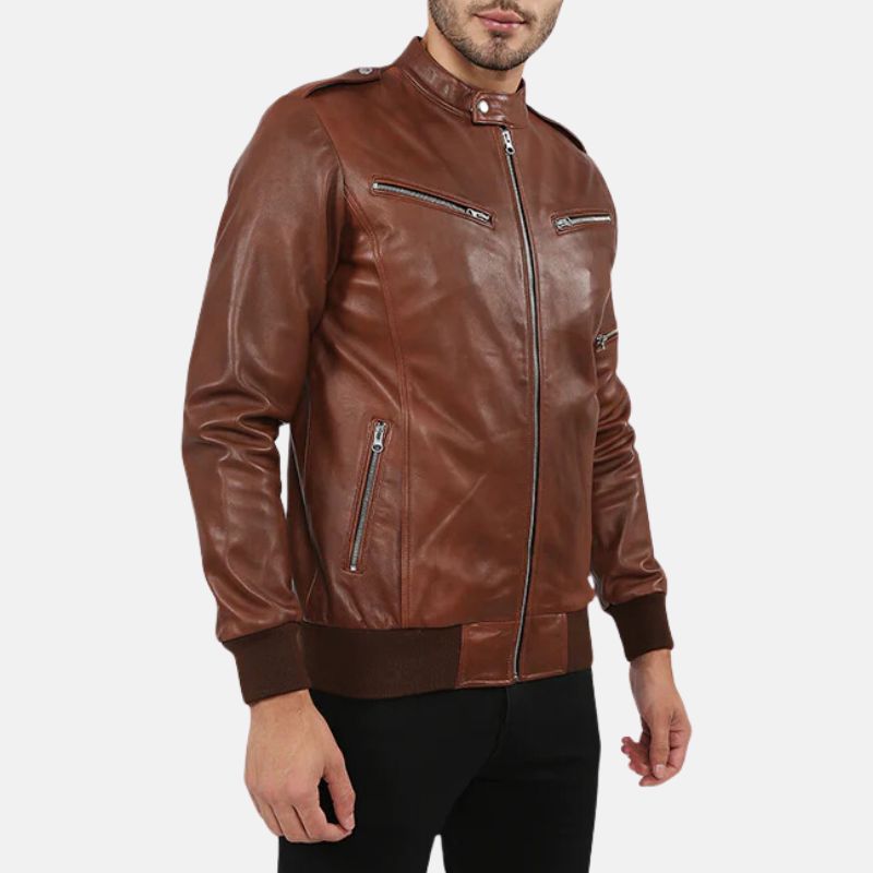 Mens Dark Brown Bomber Leather Jacket