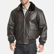 Dark Brown Fur Collar Aviator Leather Bomber Jacket Mens