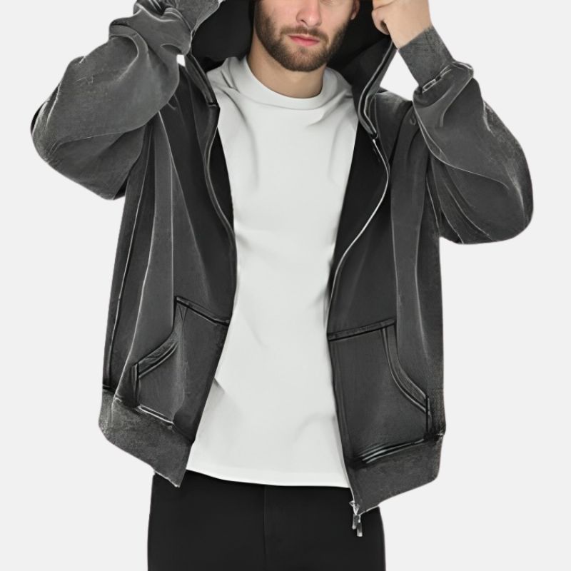 Mens Dark Grey Hooded Zip Up Jacket