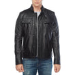 Men’s Double Pockets Black Leather Biker Jacket