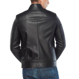 Men’s Double Pockets Black Leather Biker Jacket