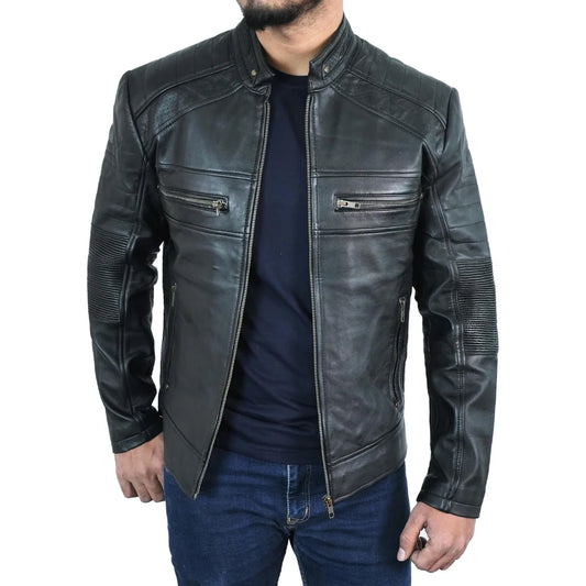 Men's Black Cafe Racer Leather Jacket