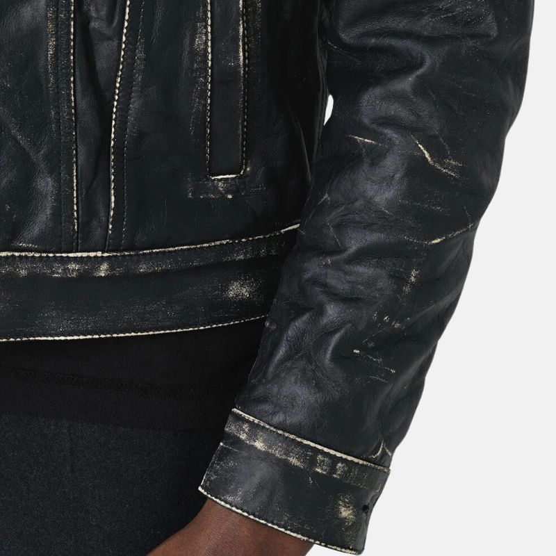 Distressed Black Leather Jacket For Mens