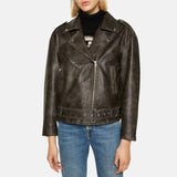 Distressed Brown Leather Jacket Womens