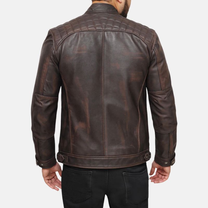 Mens Distressed Brown Leather Motorcycle Jacket