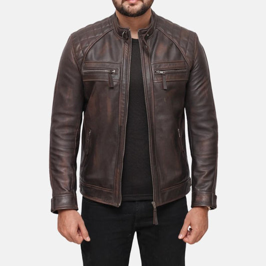 Distressed Brown Mens Leather Motorcycle Jacket