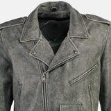 Mens Biker Distressed Grey Leather Jacket