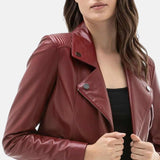 Distressed Leather Womens Maroon Jacket