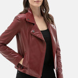 Distressed Leather Womens Maroon Jacket