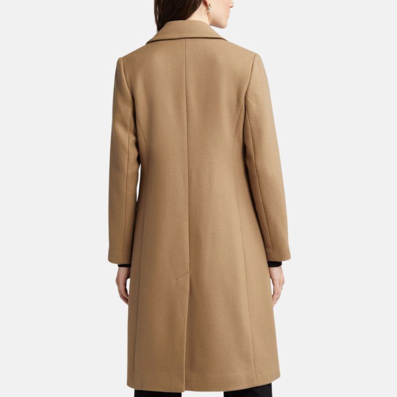 Brown Double Breasted Wool Trench Coat For Womens