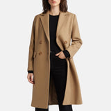 Womens Double Breasted Brown Trench Coat Wool