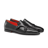 Double Monk Strap Black Loafers