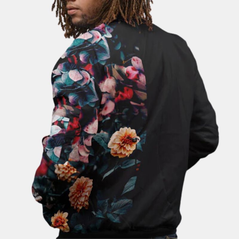 Black Flower Bomber Jacket Mens