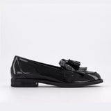 Fringe Tassel Black Leather Loafers