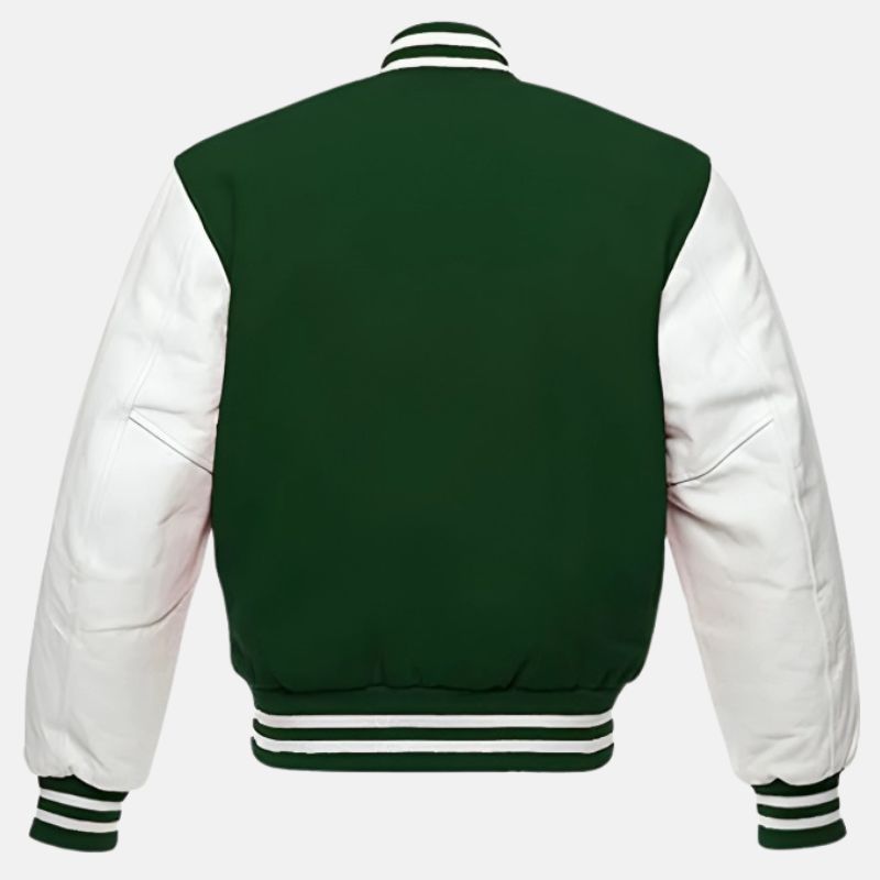 Baseball Bomber Jacket With Leather Sleeves