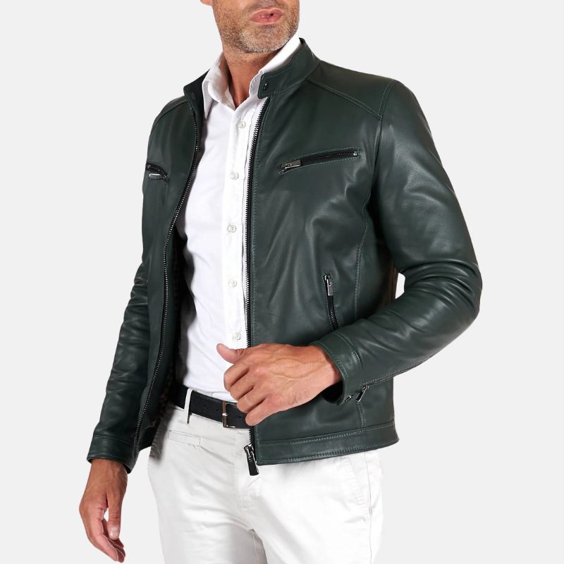 Green Leather Cafe Racer Jacket