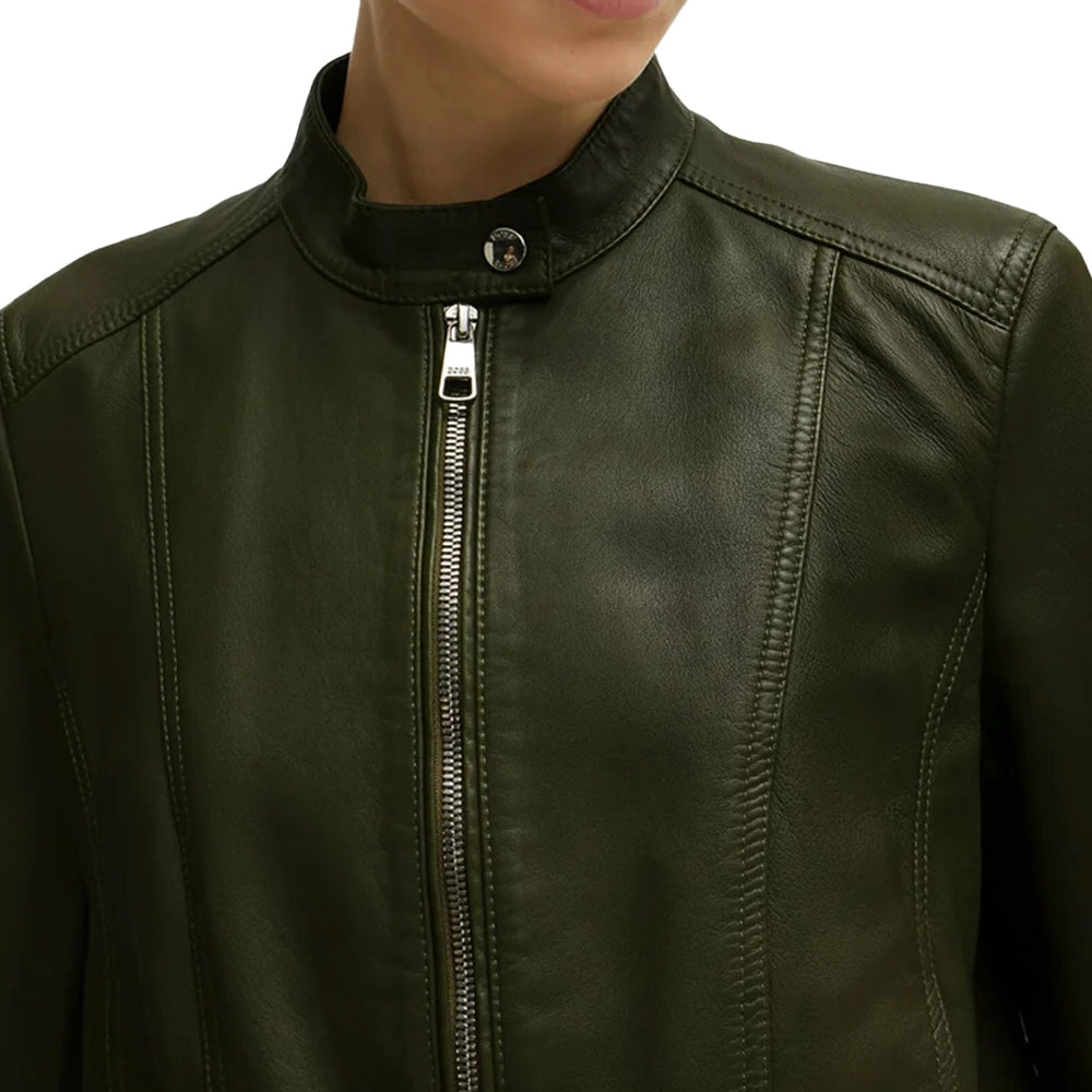 Forest Green Leather Jacket Womens