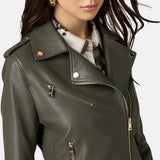 Biker Style Leather Womens Green Jacket