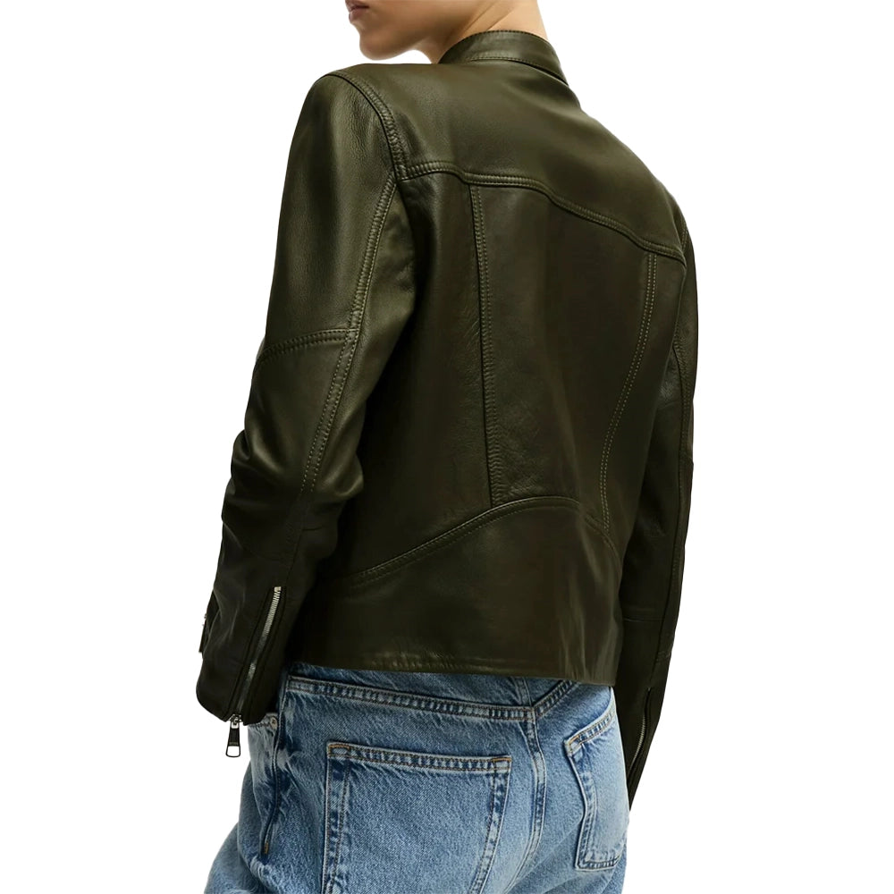 Forest Green Leather Jacket Womens