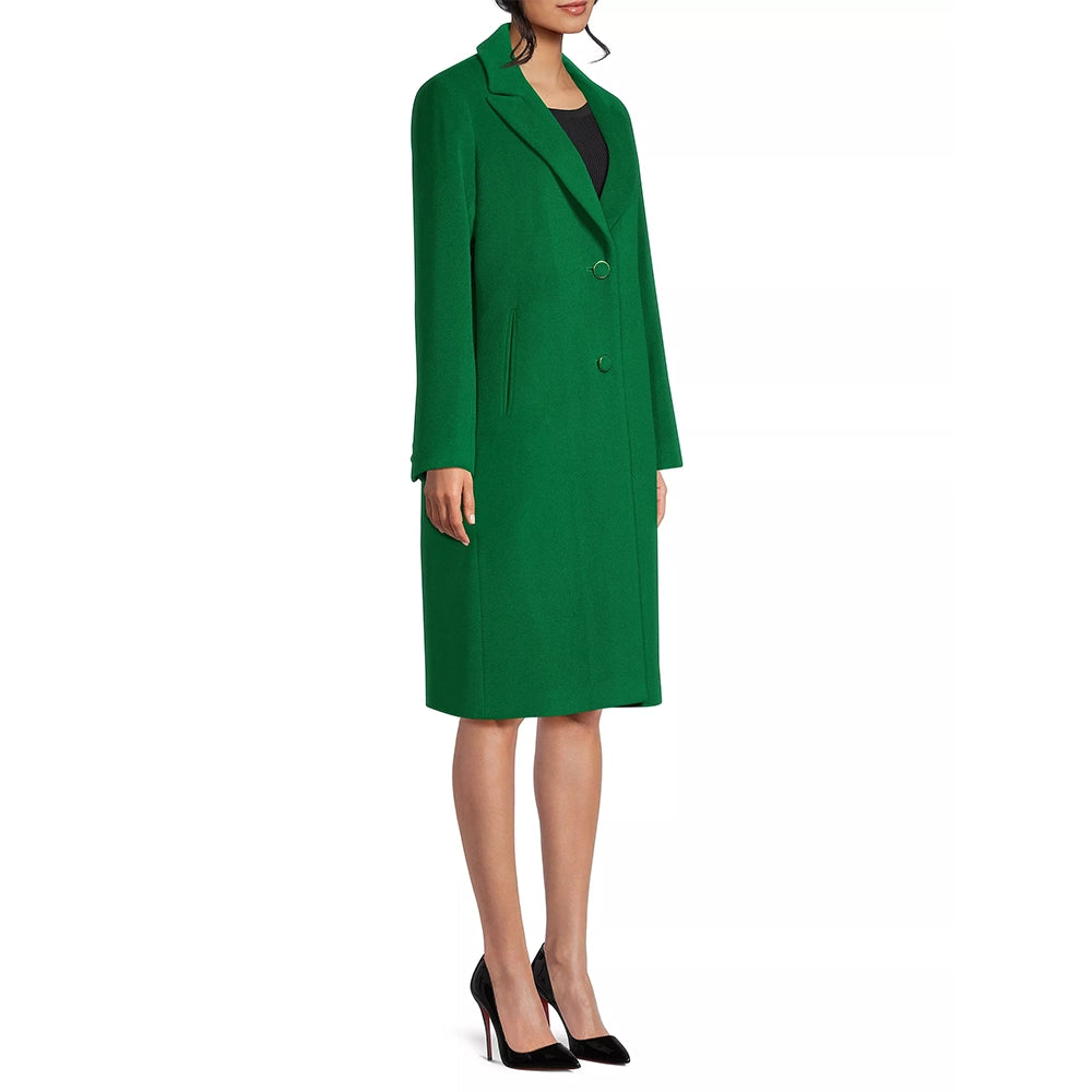 Women's Green Long Single Breasted Wool Coat